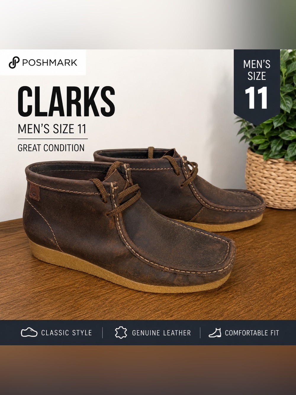 Clarks Men’s Dark Brown Leather Chukka Boots